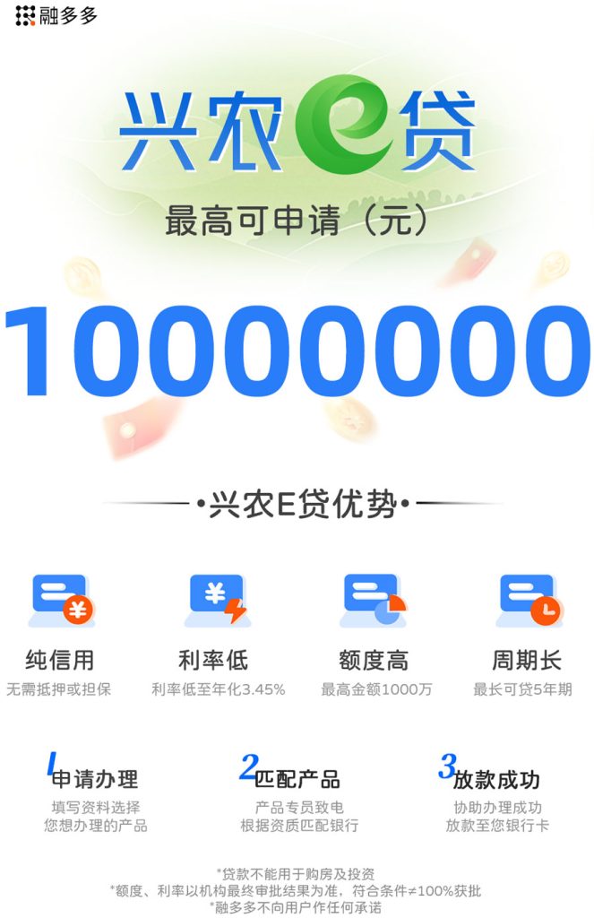 图片[1]⠂兴农e贷，服务于三农领域的经营性贷款，额度最高1000万